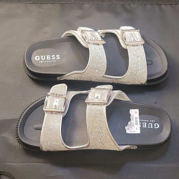 BRAND NEW GUESS GLASS STONES RHINESTONE SLIDE SANDALS - Picture 12 of 16